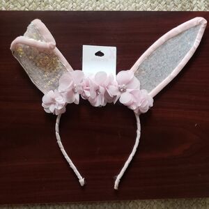 Pink Floral & Sequin Bunny Ears From Claire's Headband New